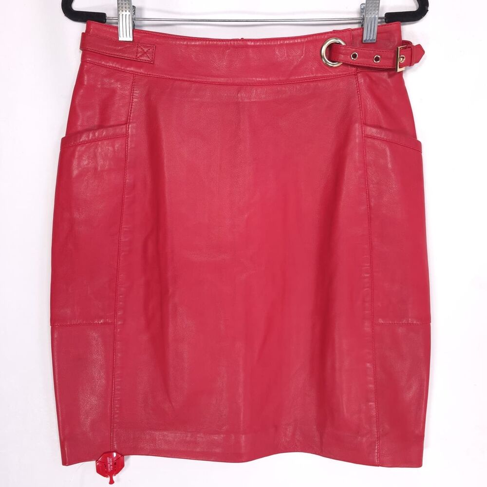 BOD & CHRISTENSEN New Red GENUINE LEATHER Mini Skirt Belted LIAM Size 10 Luxury